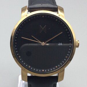 MVMT Watch Women 38mm Gold Tone Date Black Leather Band New Battery